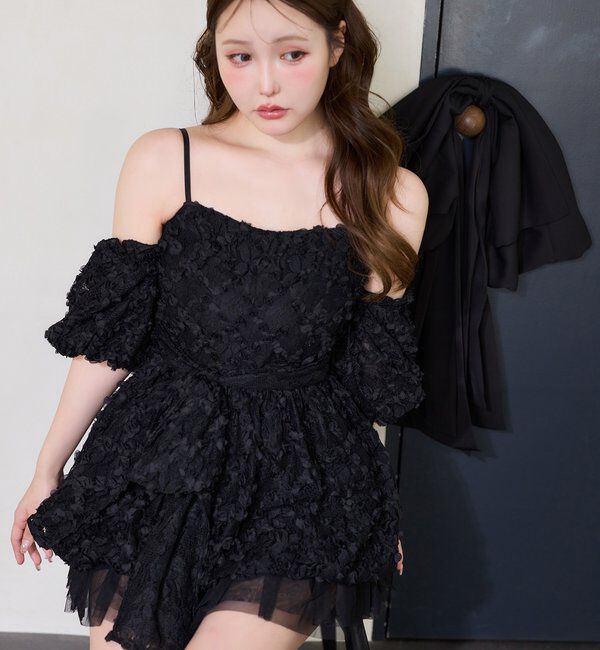  「【Black Ribbon Collection】異素材バルーンミニワンピース」|ワンピース|