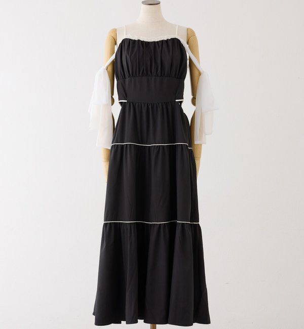  「【SMサイズ展開あり】サイドカットリボンロングキャミワンピ」|ワンピース|ブラック