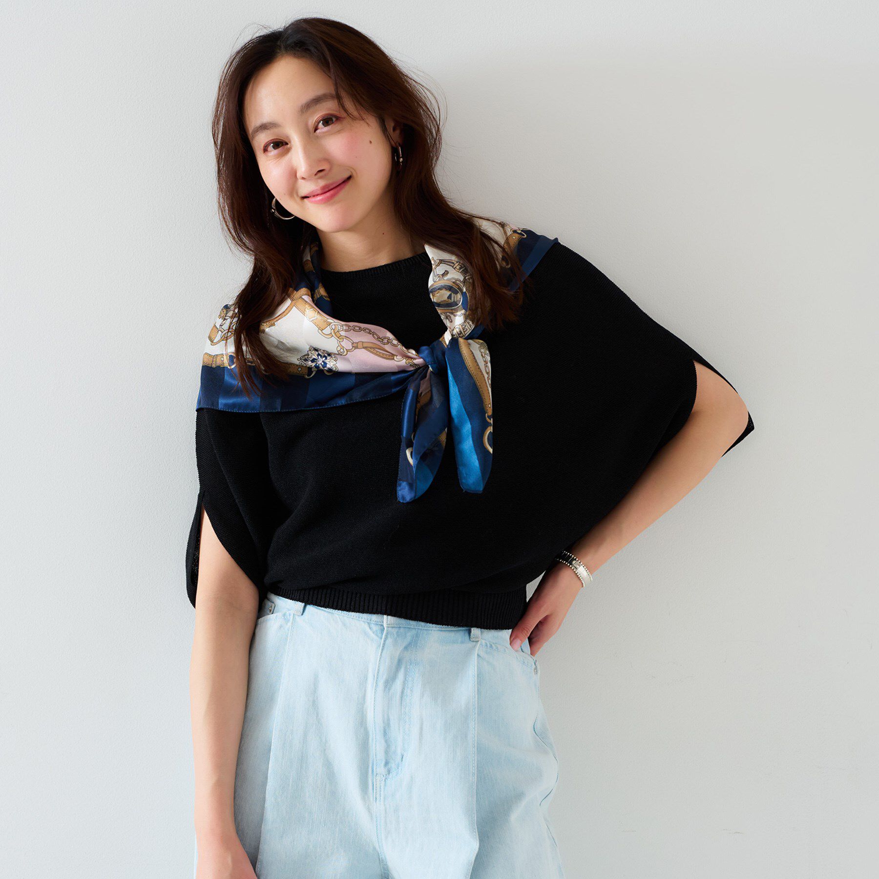 UNTITLED「【体型カバー/清涼感】ドルマンスリーブ プルオーバーニット」|ニット・セーター|ブラック(019)