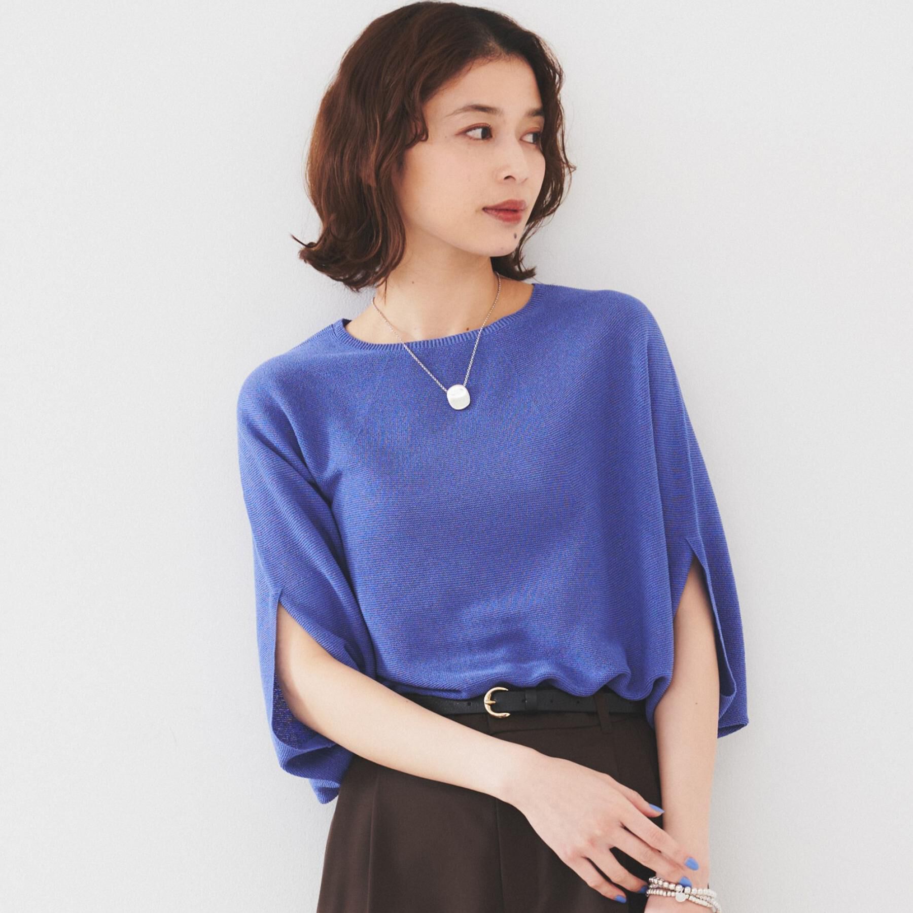 UNTITLED「【体型カバー/清涼感】ドルマンスリーブ プルオーバーニット」|ニット・セーター|パープル(082)