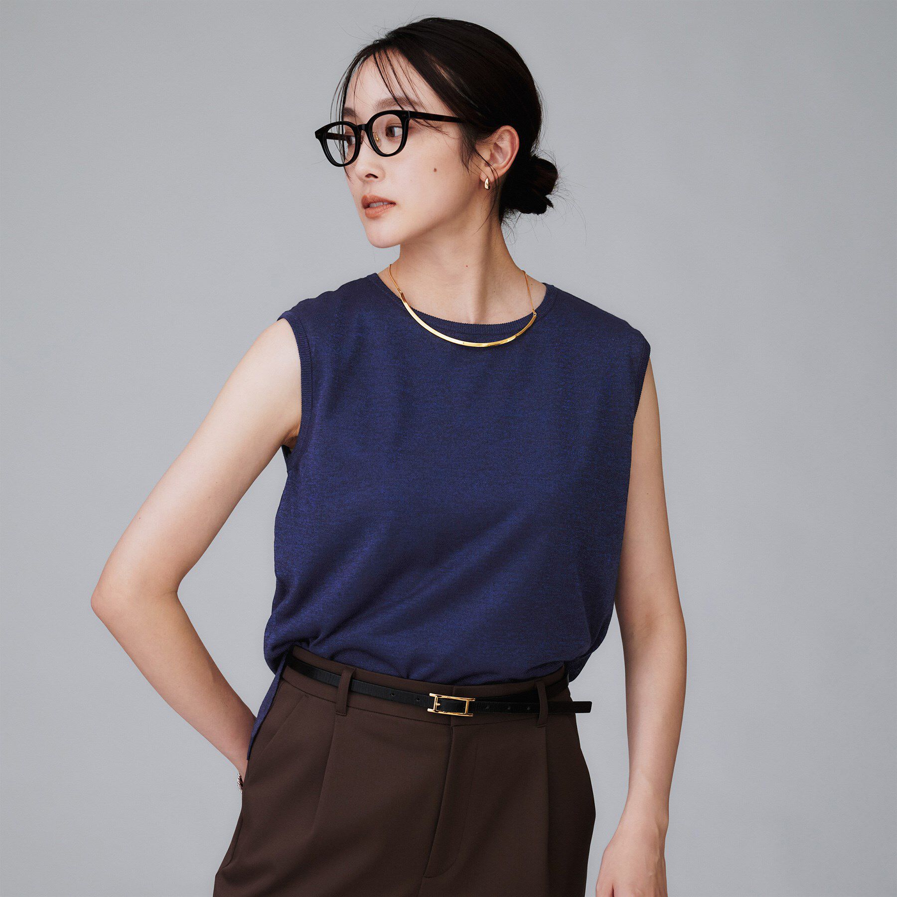 UNTITLED「【アンサンブル可/洗える】シアーノースリーブ プルオーバー」|ニット・セーター|