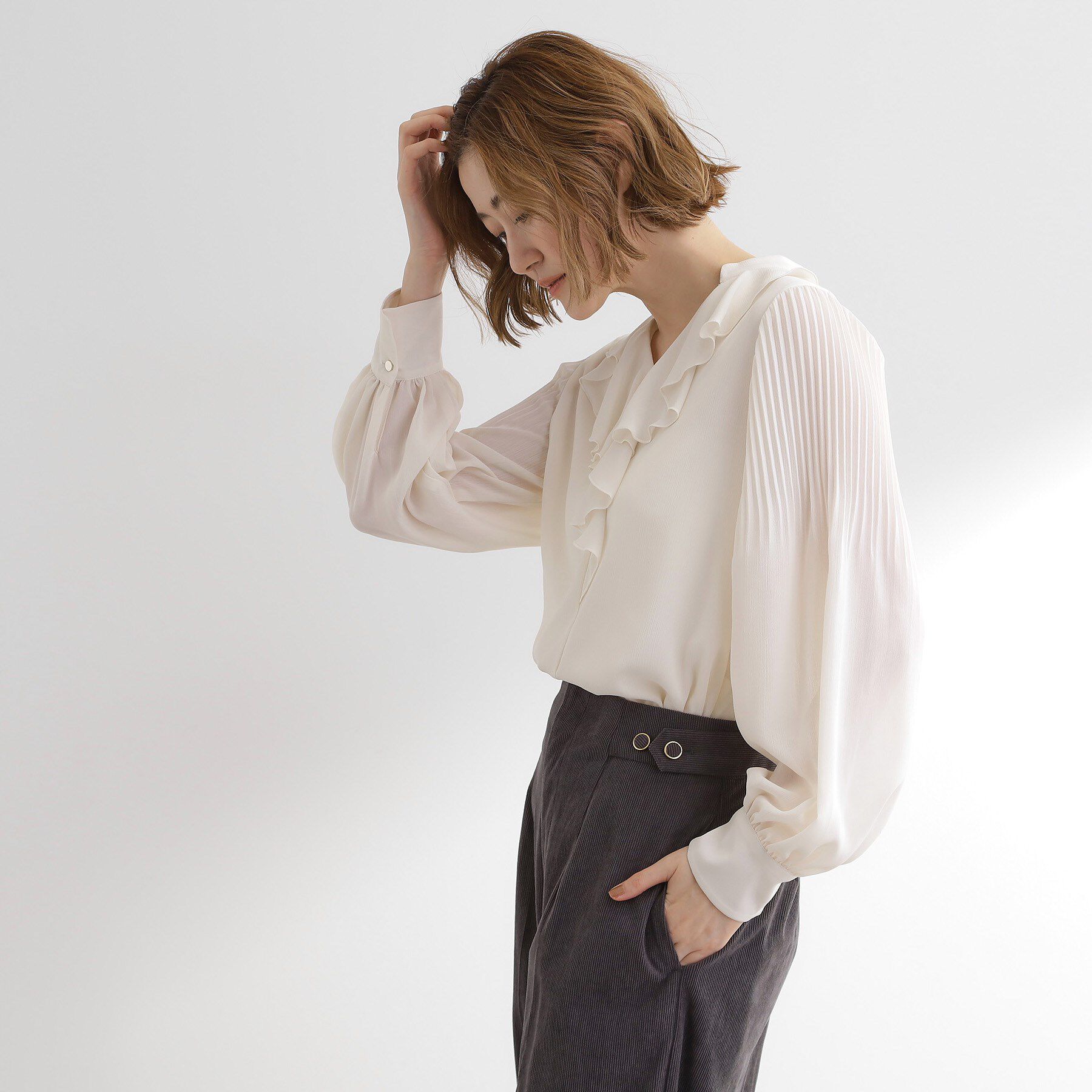 grove「袖プリーツフロントフリルブラウス」|シャツ・ブラウス|