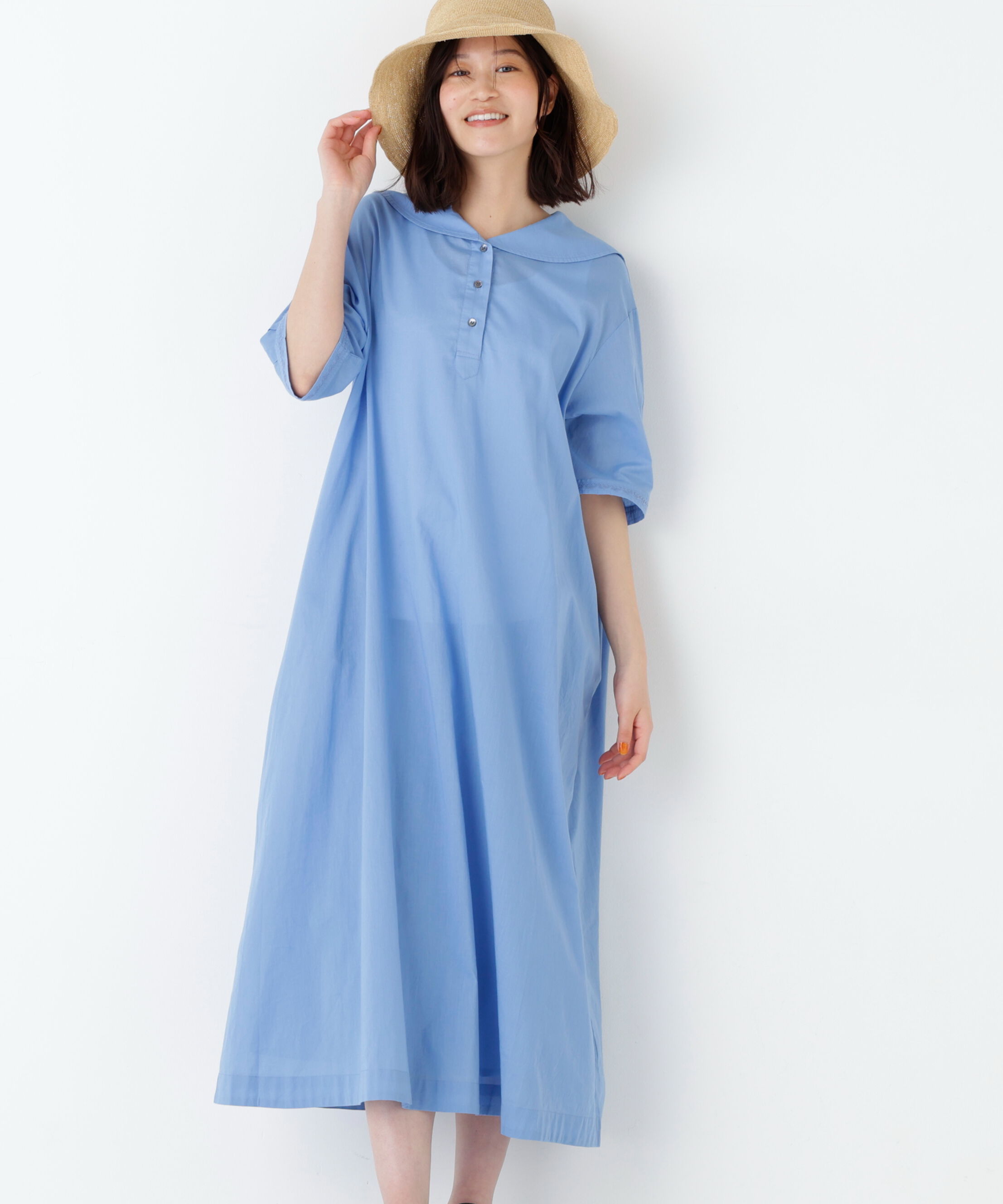  「インド刺繍セーラーカラーワンピース」|ワンピース|ライトブルー