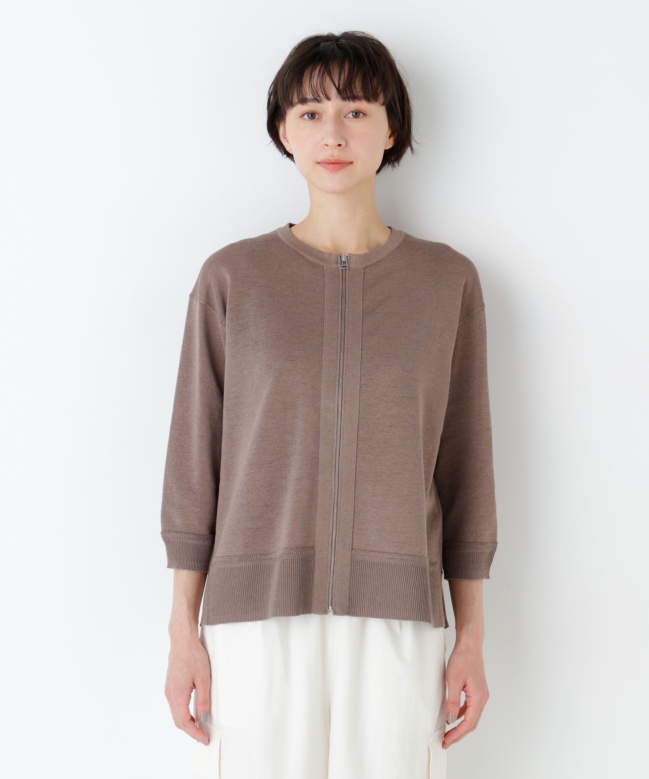  「ハイゲージギマ　ジップアップクルーカーディガン」|ニット・セーター|