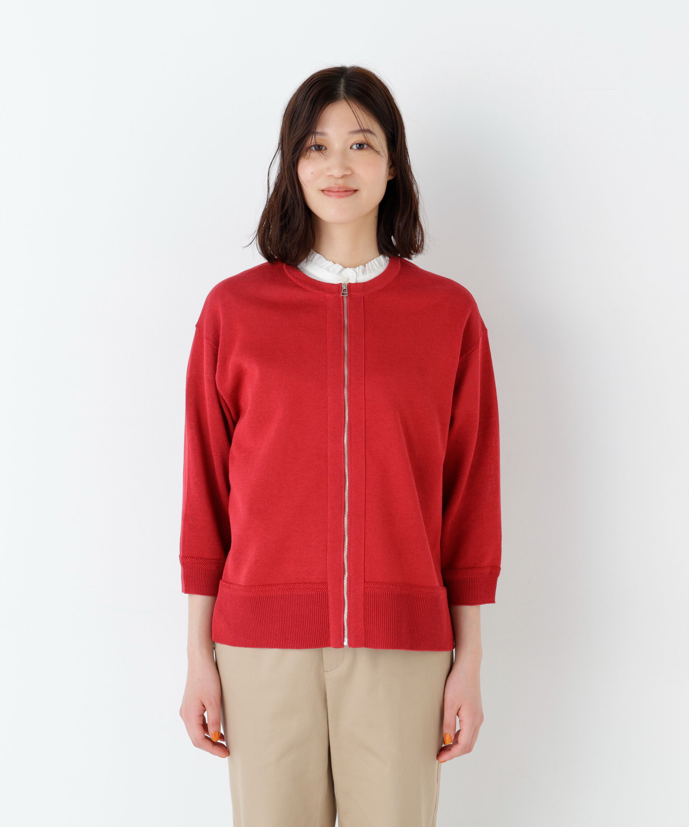  「ハイゲージギマ　ジップアップクルーカーディガン」|ニット・セーター|