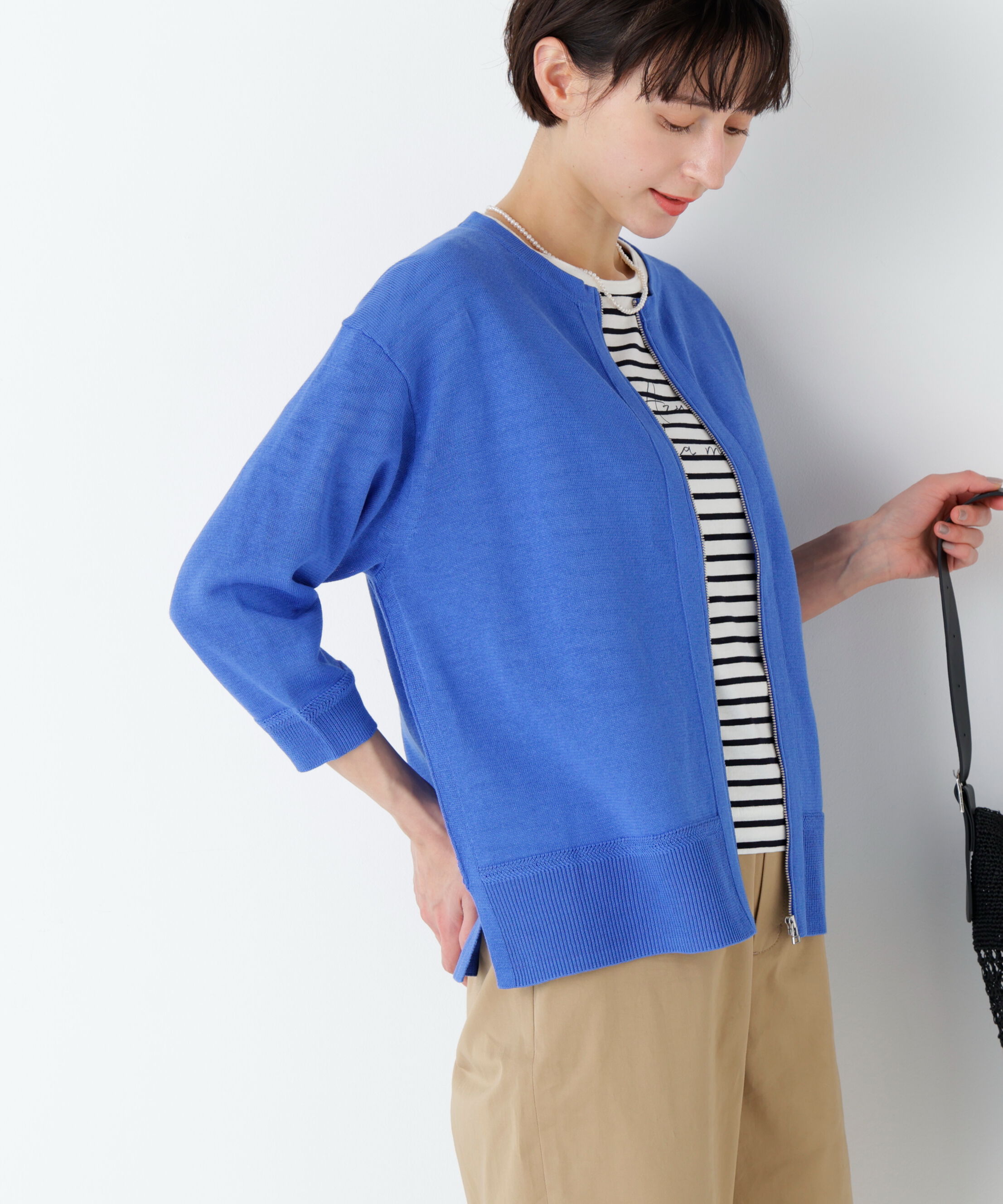  「ハイゲージギマ　ジップアップクルーカーディガン」|ニット・セーター|