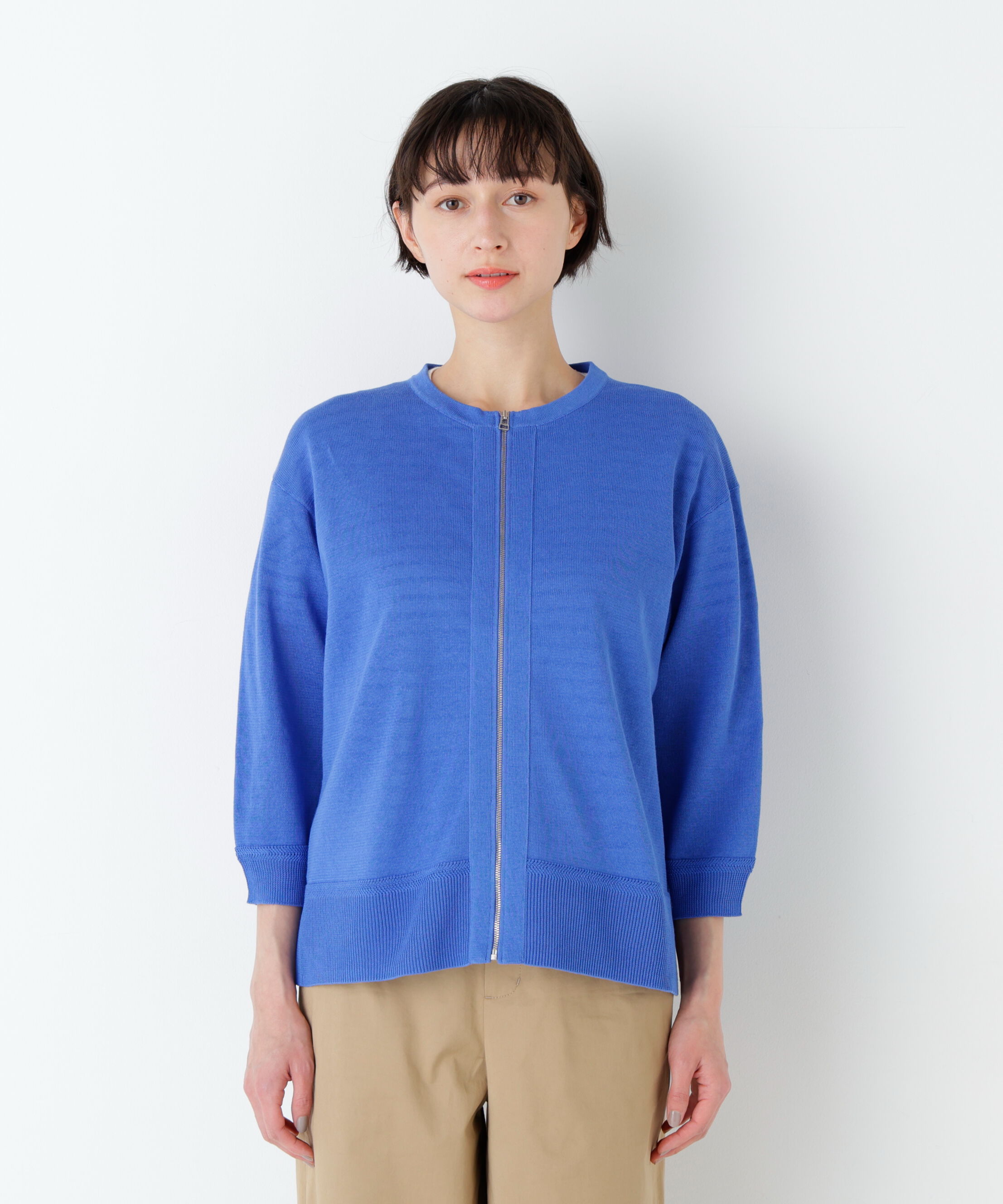  「ハイゲージギマ　ジップアップクルーカーディガン」|ニット・セーター|