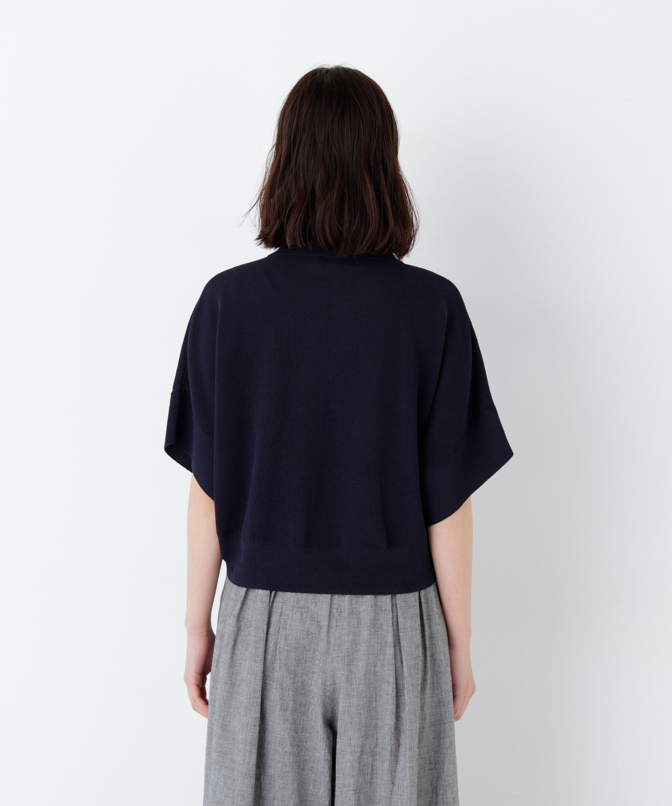  「麻混ワッフル柄ポロカーディガン」|ニット・セーター|