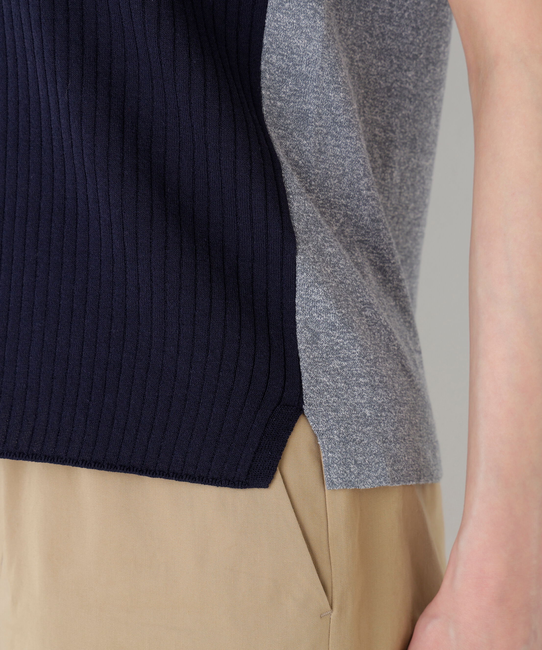  「麻混バイカラーヘンリーネックプルオーバー」|ニット・セーター|