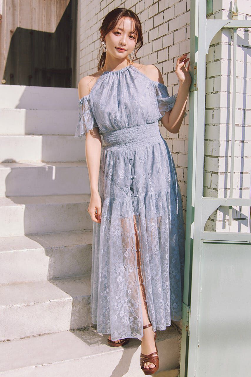 rienda「2WAYホルターネックレースロンパース」|ワンピース|BLU