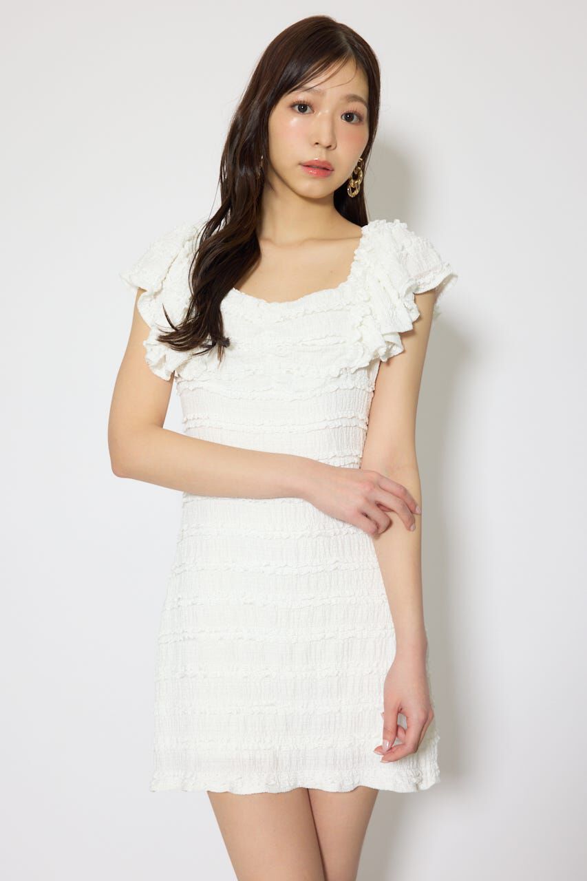 rienda「ショルダーフリルカットミニワンピース」|ワンピース|WHT