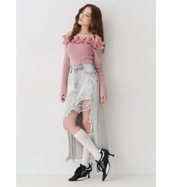 EVRIS「フリルピグメントニットトップス」|ニット・セーター|