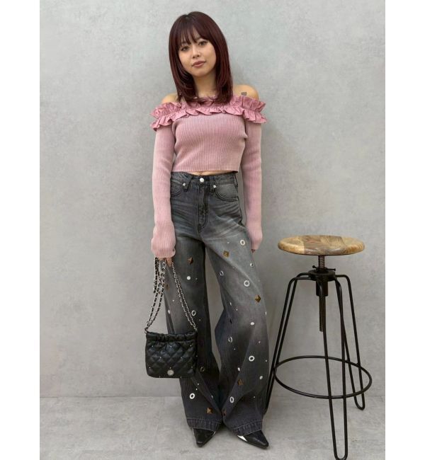 EVRIS「フリルピグメントニットトップス」|ニット・セーター|