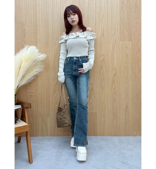 EVRIS「フリルピグメントニットトップス」|ニット・セーター|