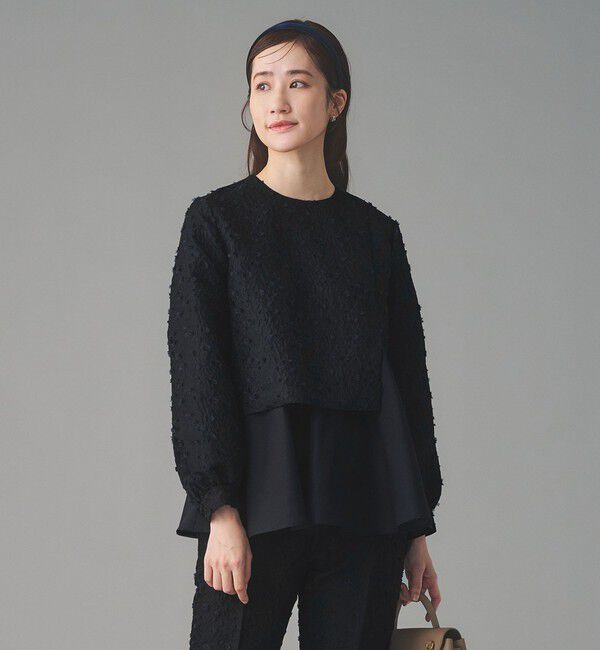 UNITED ARROWS「フラワー カットジャガード コンビブラウス」|シャツ・ブラウス|NAVY