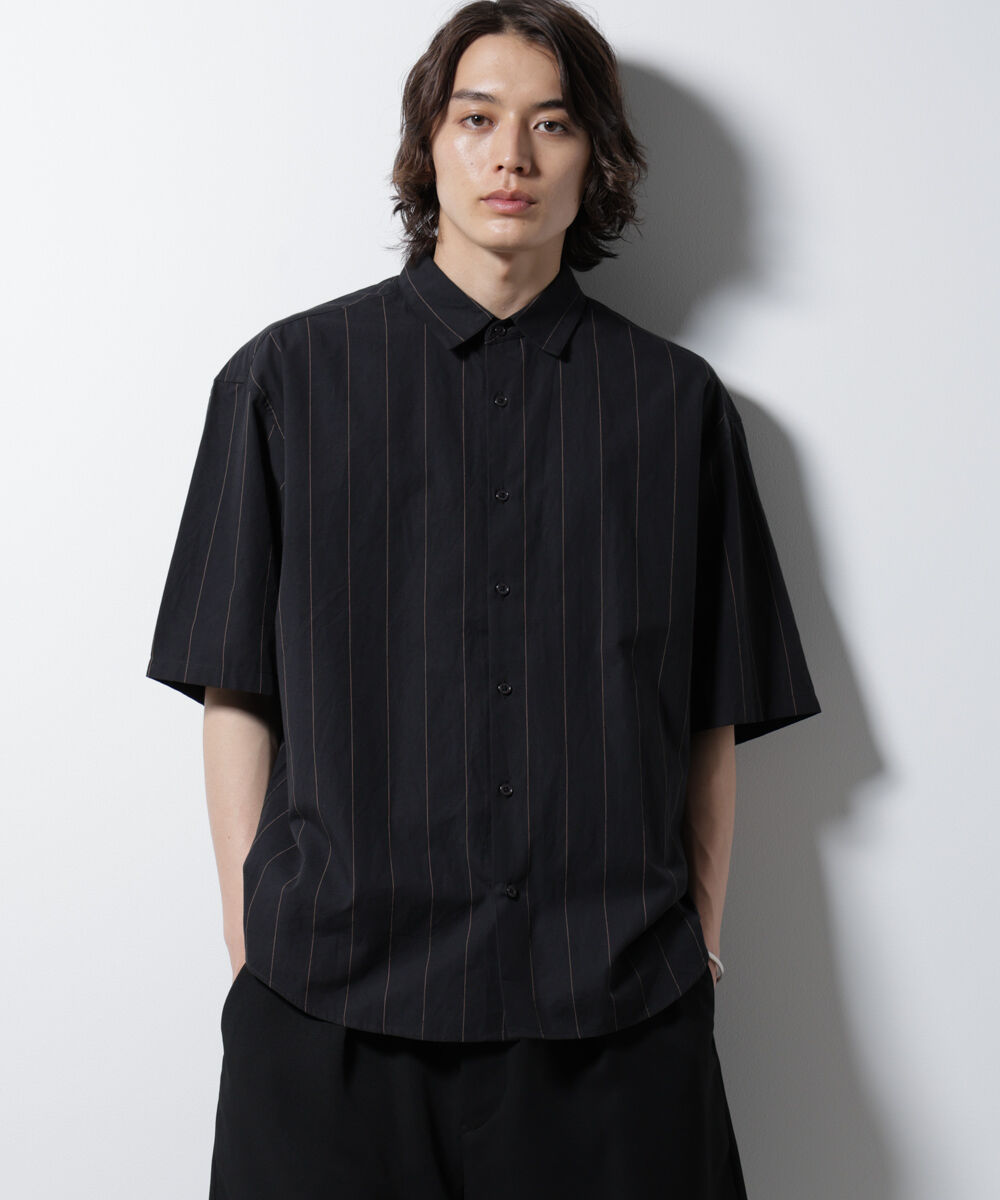 nano･universe「レギュラーカラーコットンリネンストライプシャツ」|シャツ・ブラウス|ブラック