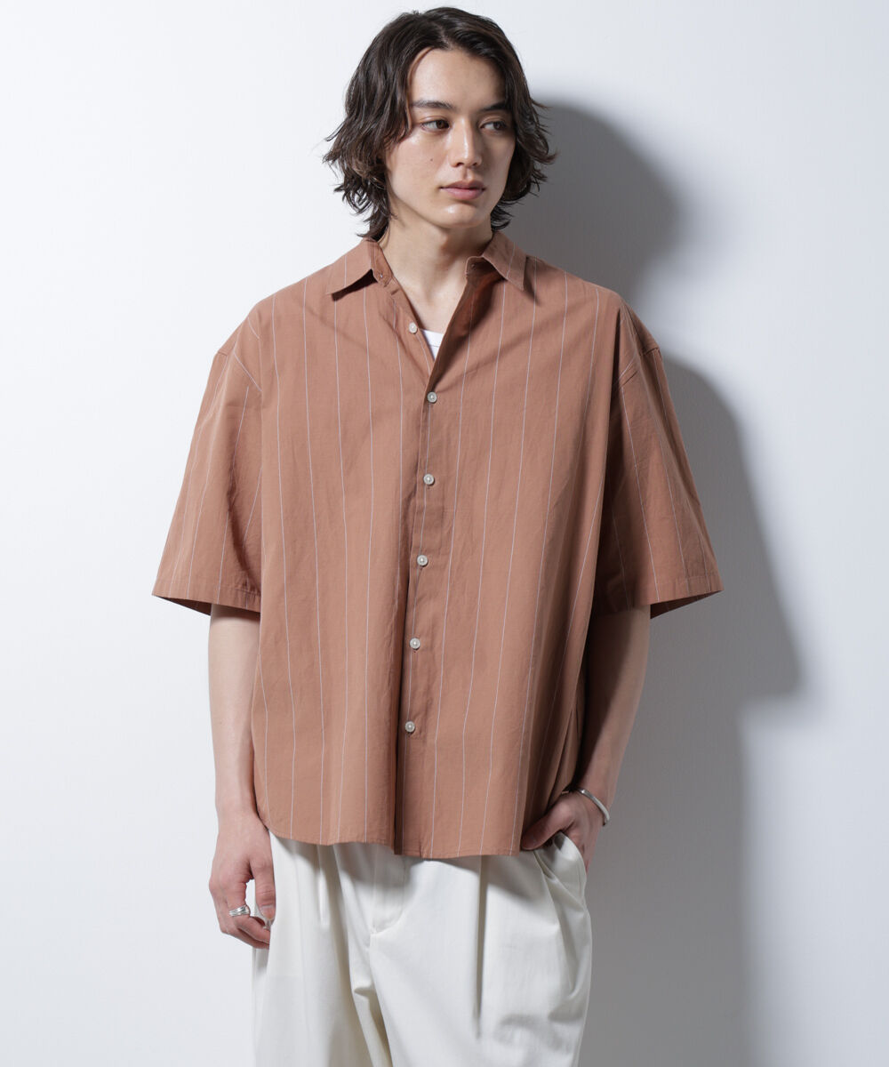 nano･universe「レギュラーカラーコットンリネンストライプシャツ」|シャツ・ブラウス|L.ブラウン1