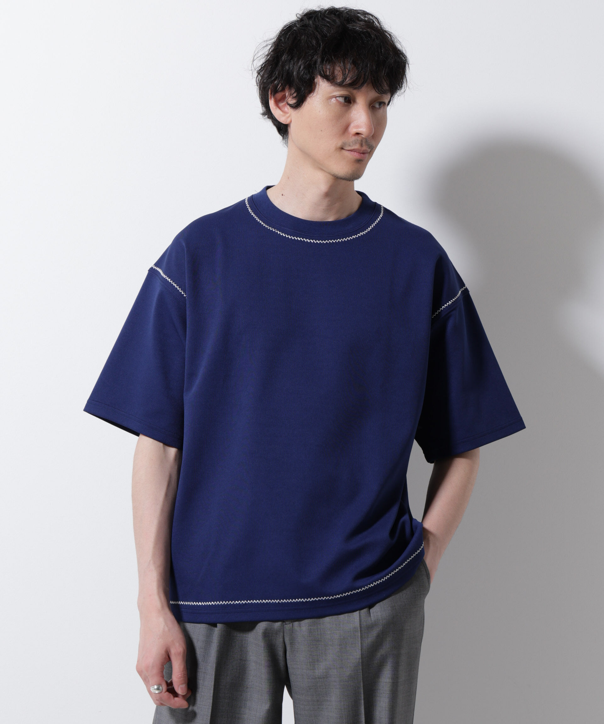 nano･universe「テクニックステッチTシャツ 半袖」|Tシャツ・カットソー|ネイビー