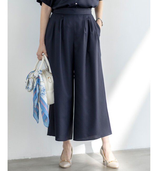 ANY SIS「【接触冷感・UVカット・速乾】スムージーポリエステルタックフレア パンツ」|その他|ネイビー