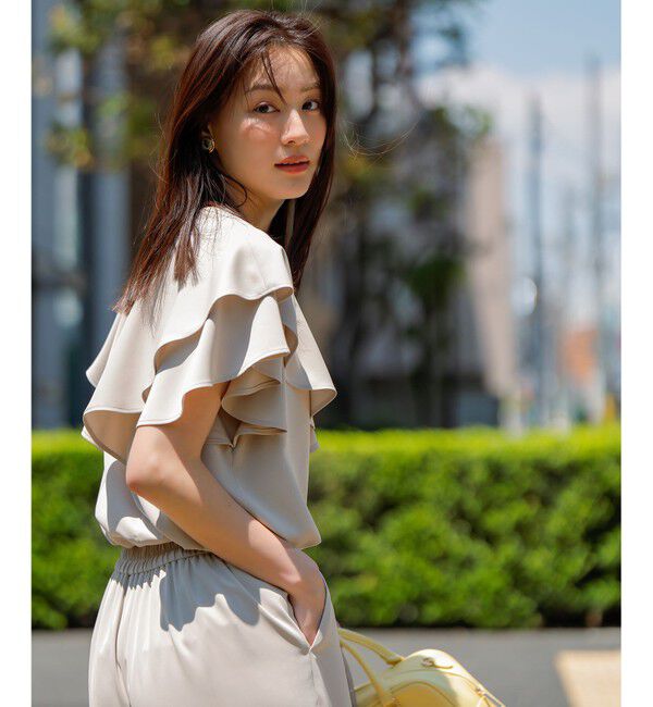 ANY SIS「【接触冷感・吸水速乾・UVカット】サラキレイ フリル ブラウス」|シャツ・ブラウス|