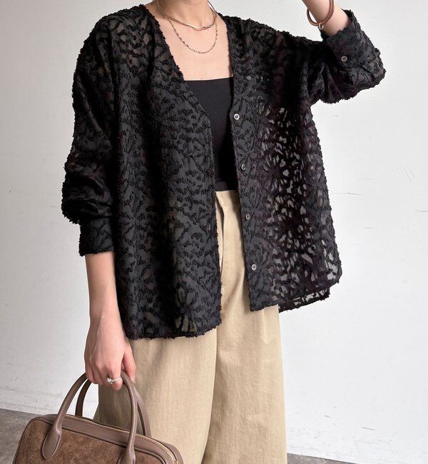  「【WEB限定】ジャガードパフスリーブシャツ」|シャツ・ブラウス|ブラック