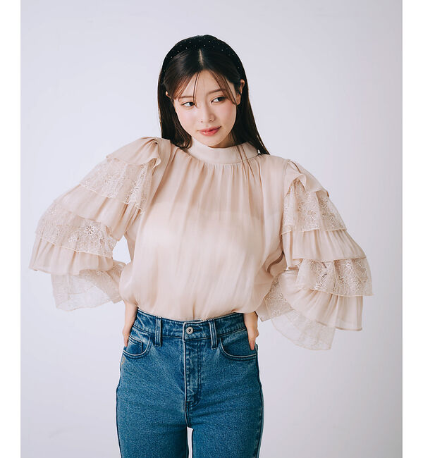 SELFIST「ラッフルフリルスリーブブラウス」|シャツ・ブラウス|ベージュ