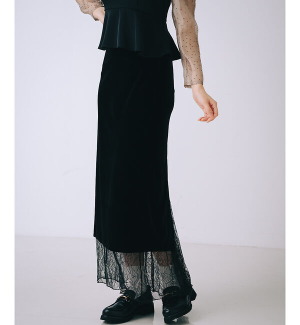 SELFIST「ベロア裾レーススカート」|スカート|ブラック