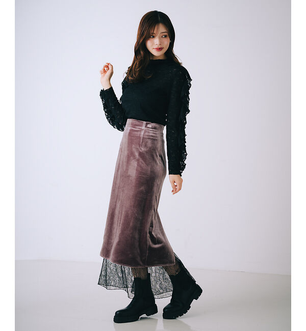 SELFIST「ベロア裾レーススカート」|スカート|