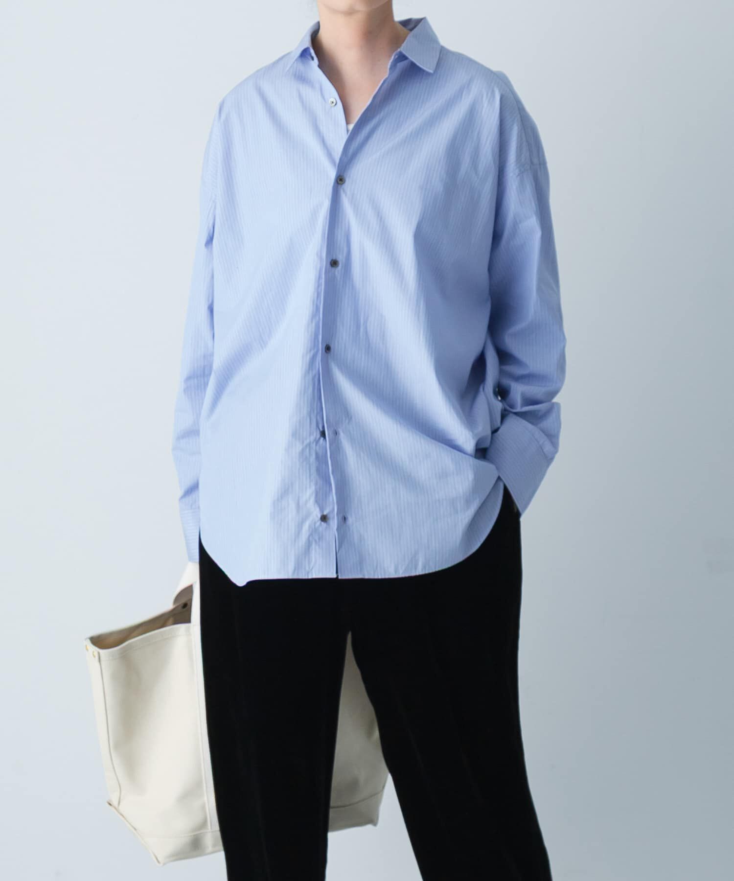 かぐれ「コットンストライプレギュラーシャツ」|シャツ・ブラウス|ブルー