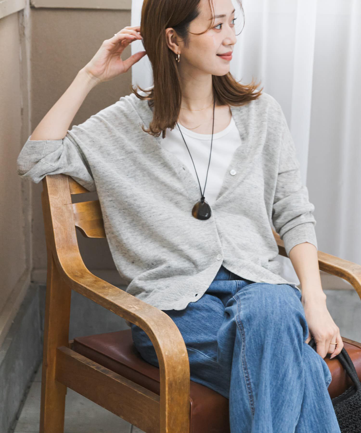 URBAN RESEARCH DOORS「リネンVネックカーディガン」|カーディガン|ライトグレー