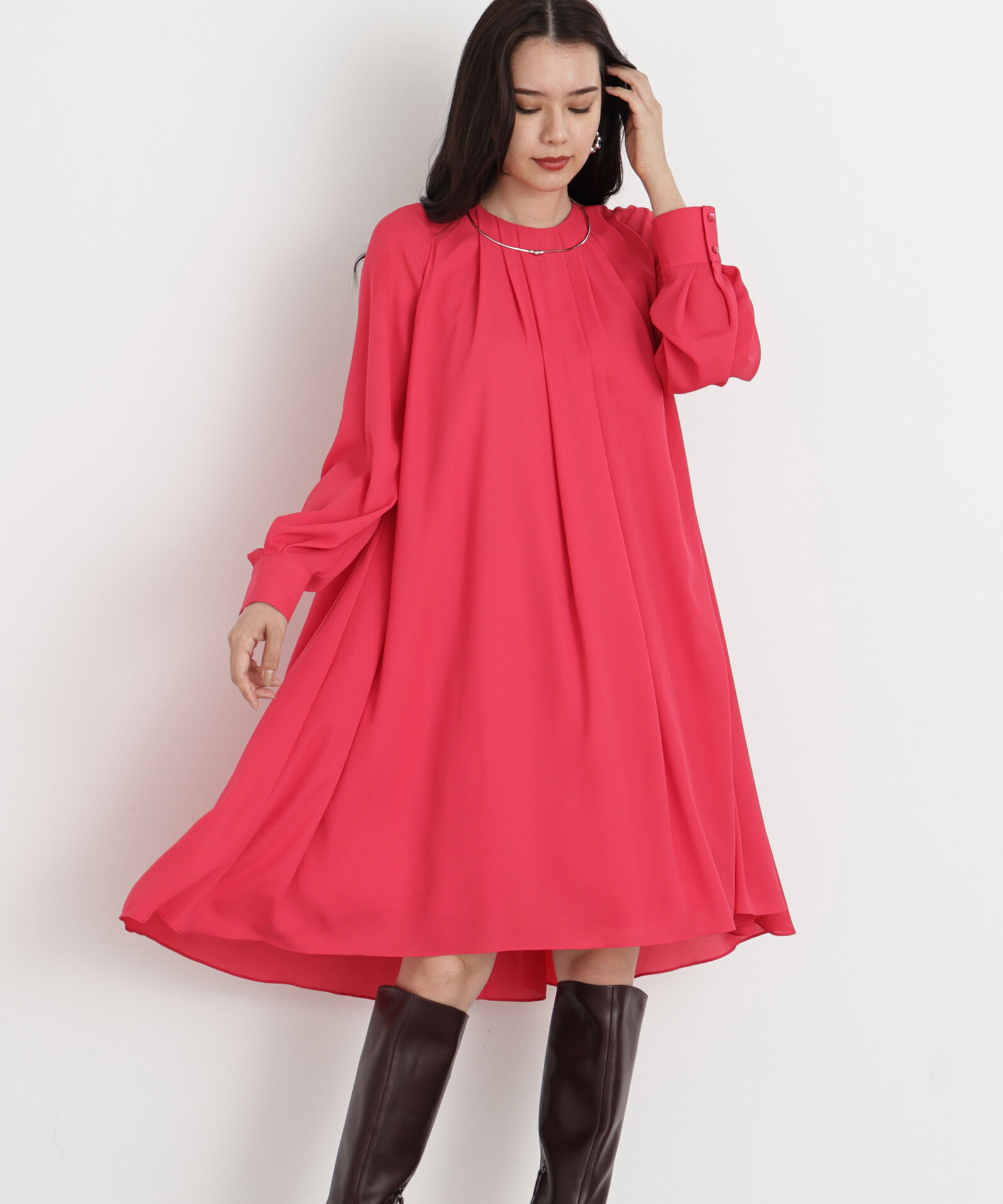  「◆タックフレアジョーゼットワンピース」|ワンピース|