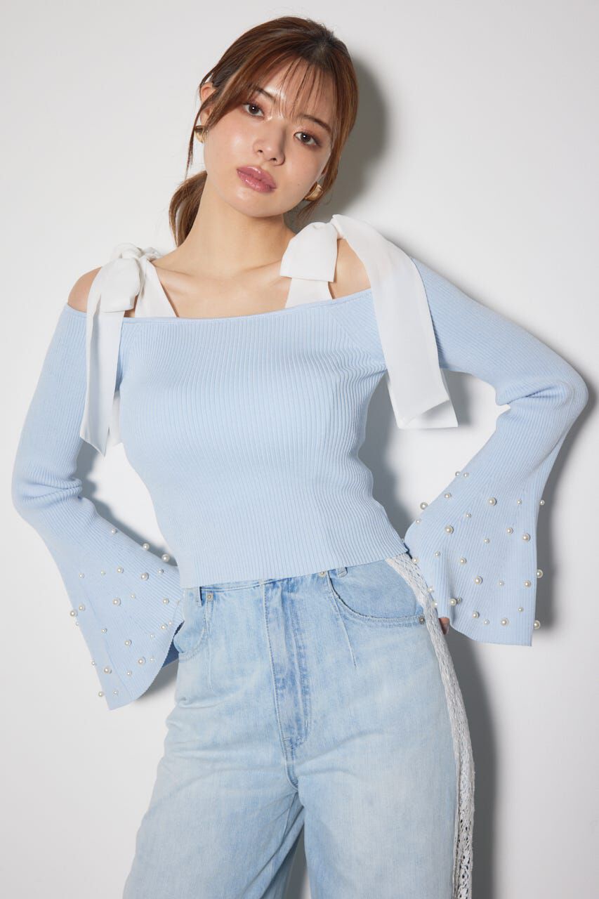 rienda「リボンオフショルダーニットトップス」|ニット・セーター|