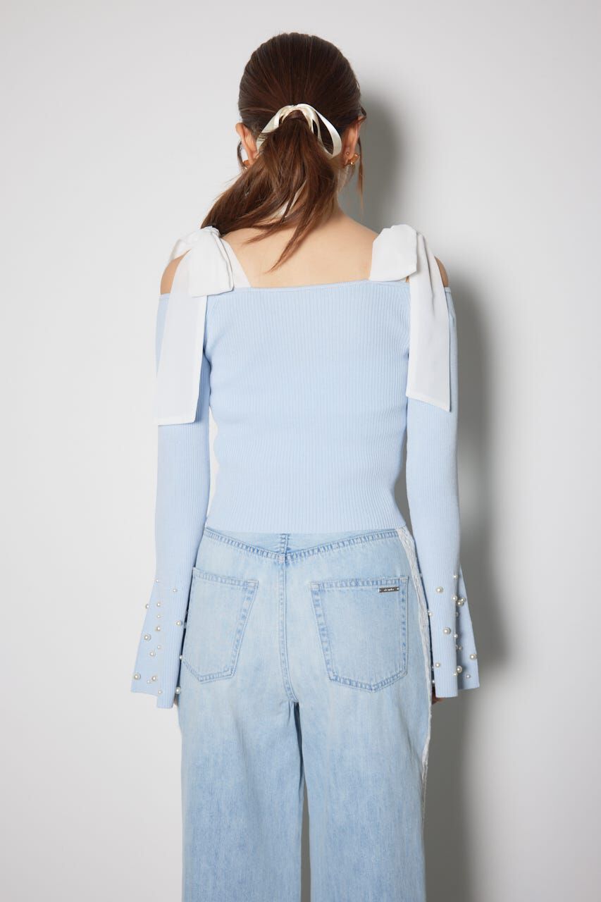 rienda「リボンオフショルダーニットトップス」|ニット・セーター|