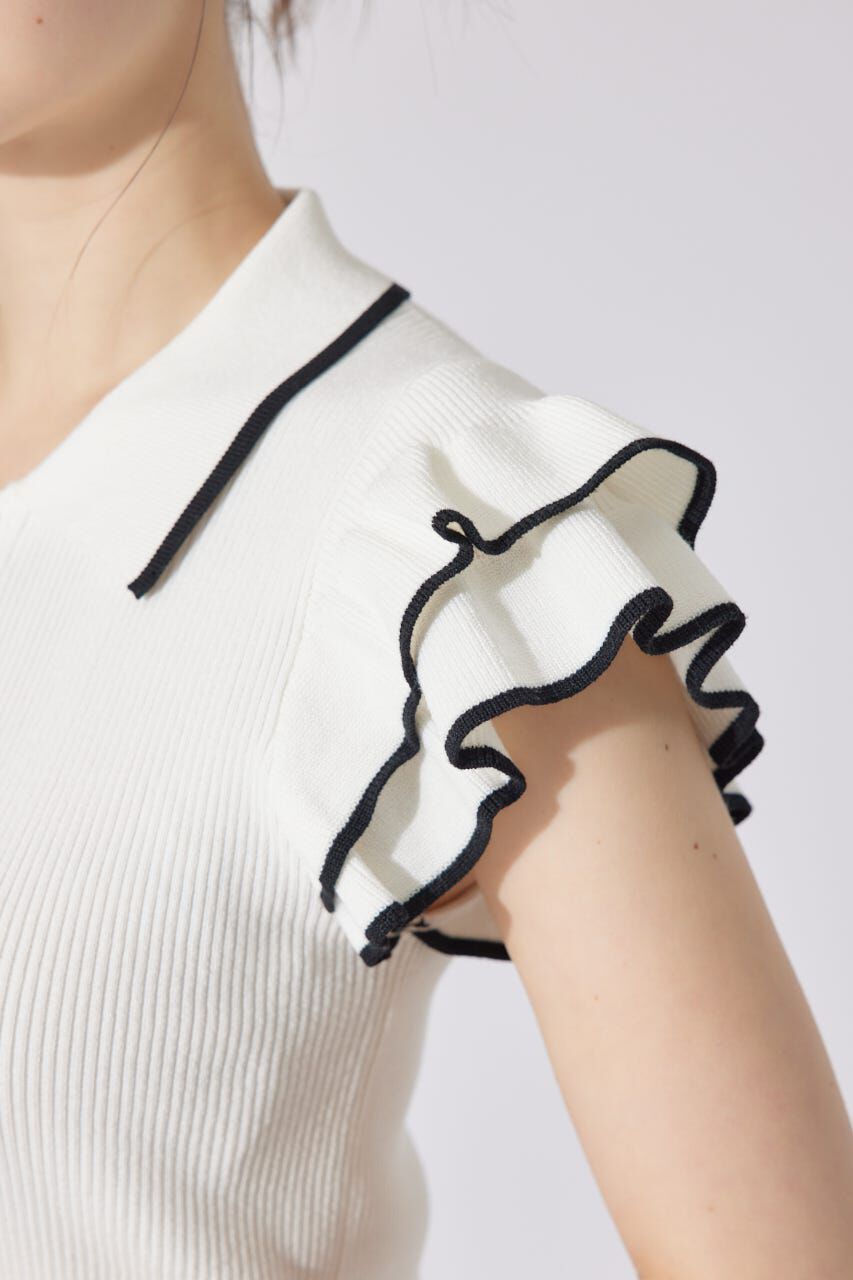 rienda「ハーフジップフリルショルダーニットトップス」|ニット・セーター|