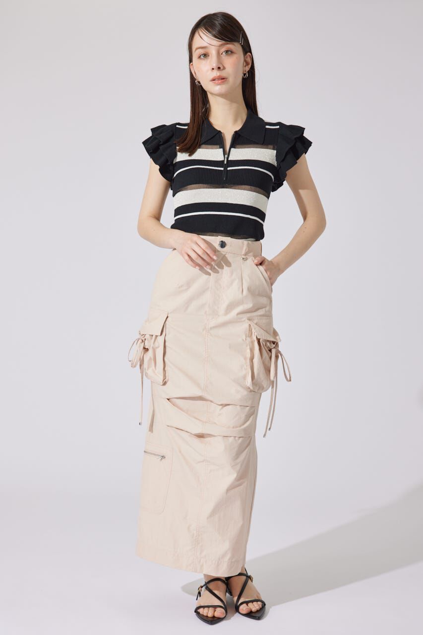 rienda「ハーフジップフリルショルダーニットトップス」|ニット・セーター|