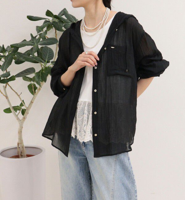 fredy emue「リネン混楊柳フーディシャツ」|シャツ・ブラウス|ブラック