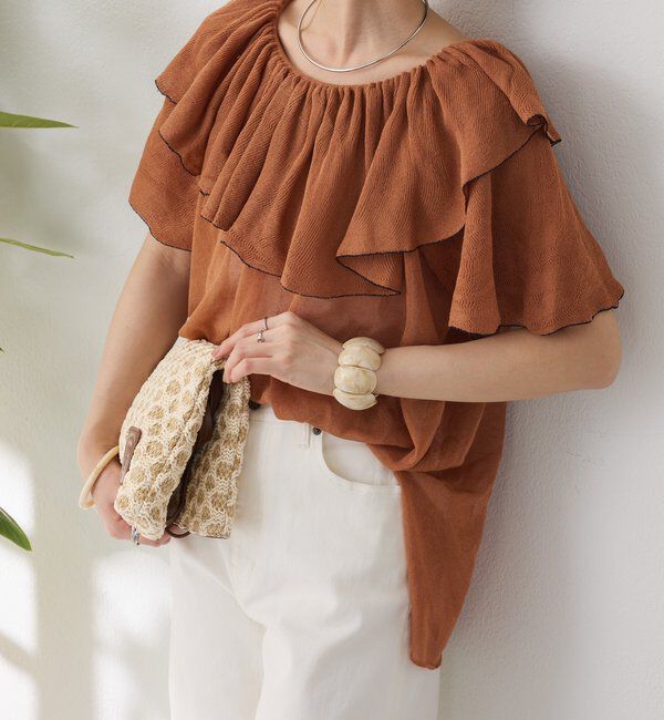  「ラッフルオフショルダーシアーニット」|ニット・セーター|