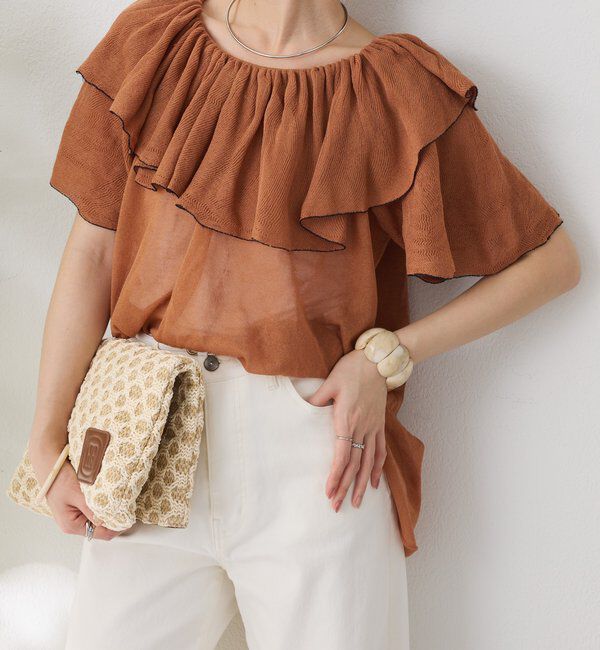  「ラッフルオフショルダーシアーニット」|ニット・セーター|