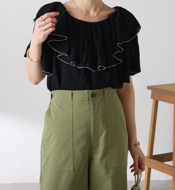  「ラッフルオフショルダーシアーニット」|ニット・セーター|