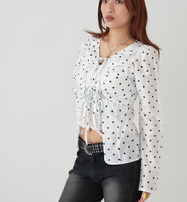  「ギャザーコイルブラウス(ドット柄)」|シャツ・ブラウス|