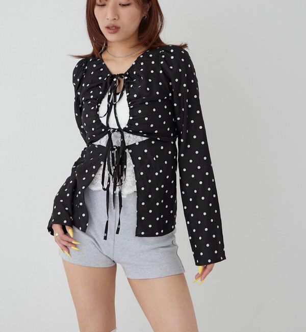  「ギャザーコイルブラウス(ドット柄)」|シャツ・ブラウス|