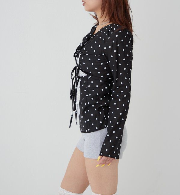  「ギャザーコイルブラウス(ドット柄)」|シャツ・ブラウス|
