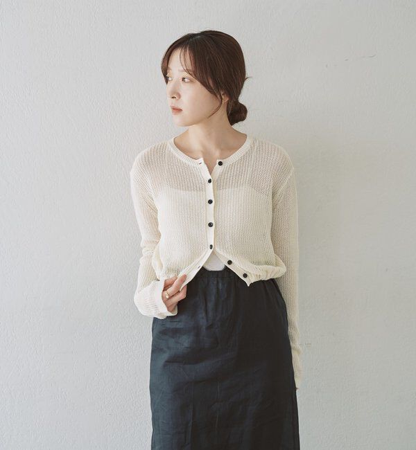  「バックデザインペーパーメッシュカーディガン」|カーディガン|