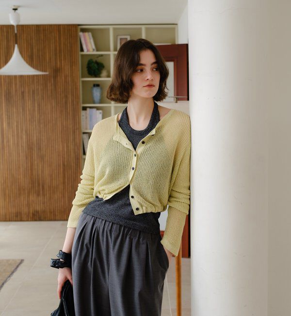  「バックデザインペーパーメッシュカーディガン」|カーディガン|