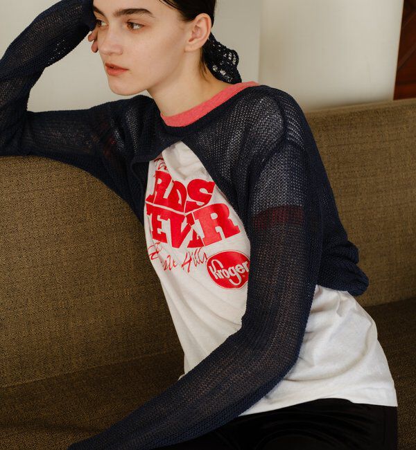  「バックデザインペーパーメッシュカーディガン」|カーディガン|ネイビー