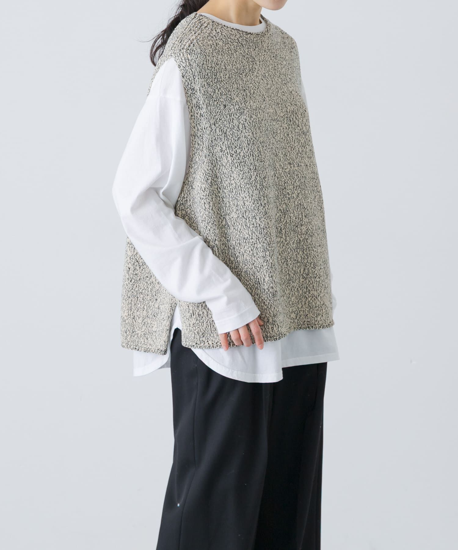 かぐれ「テープヤーンニットベスト」|ベスト・ジレ|ライトベージュ