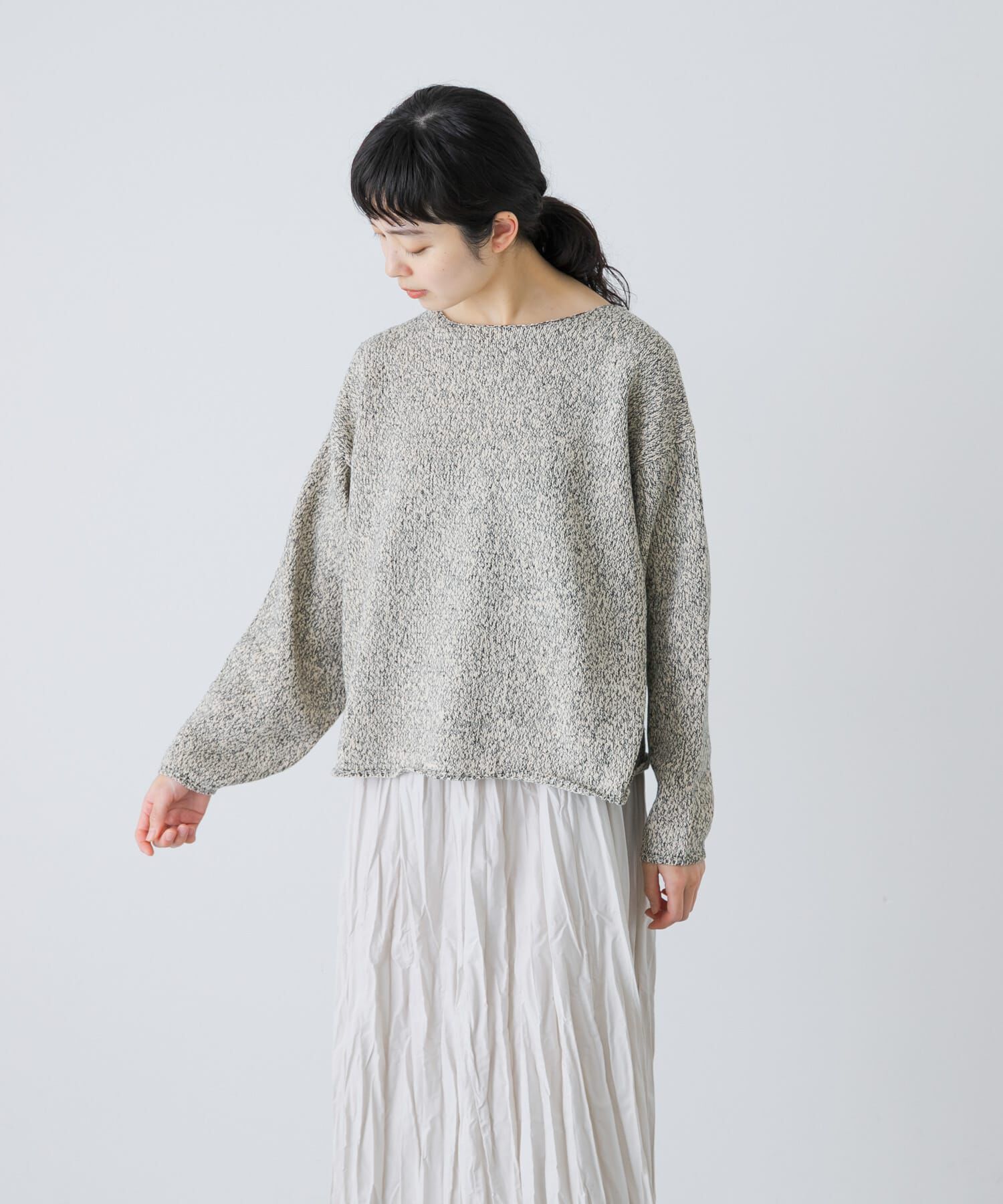 かぐれ「テープヤーンボートネックニット」|ニット・セーター|ライトベージュ