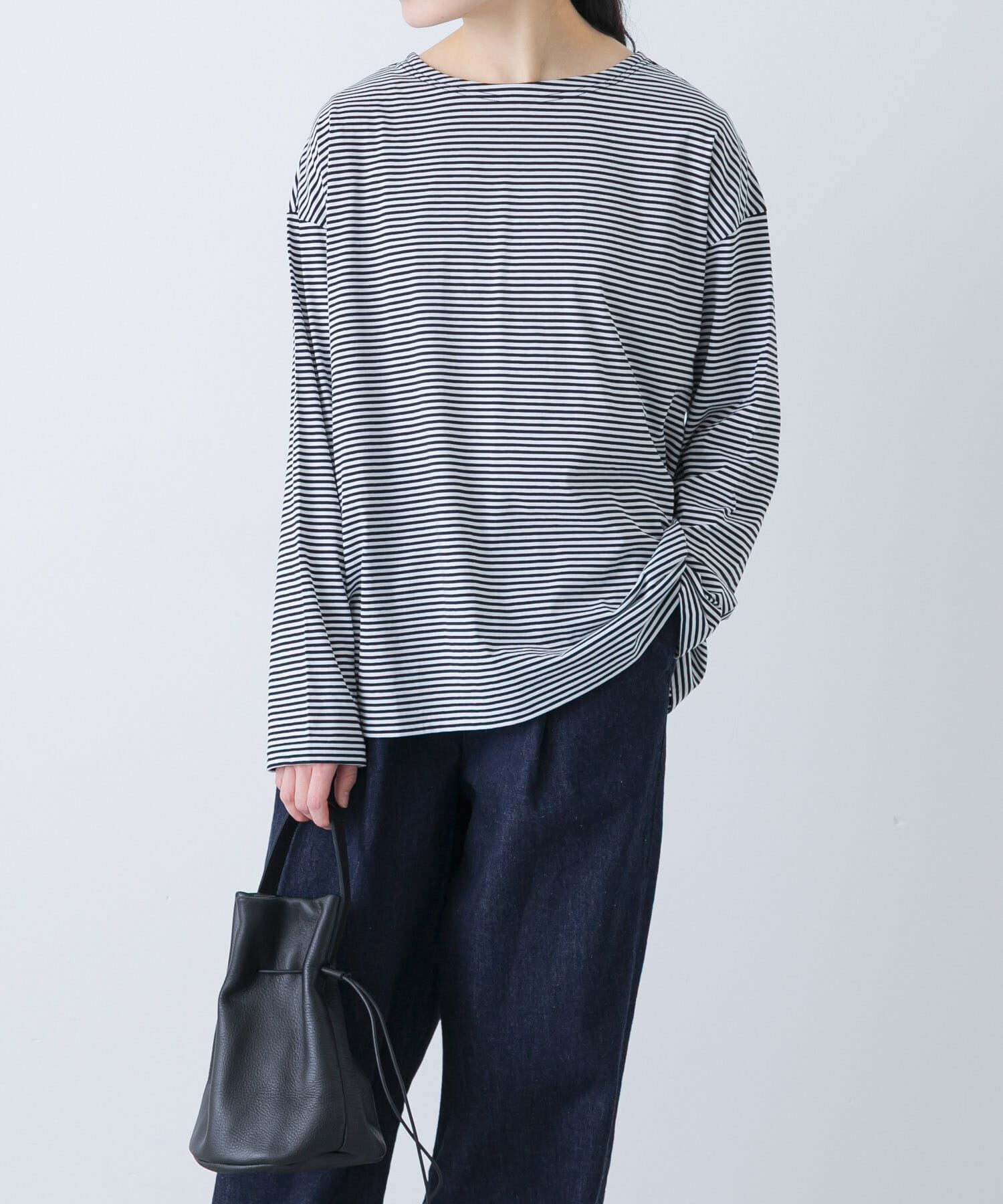 かぐれ「ハイツイストボーダーカットソー」|Tシャツ・カットソー|ブラック