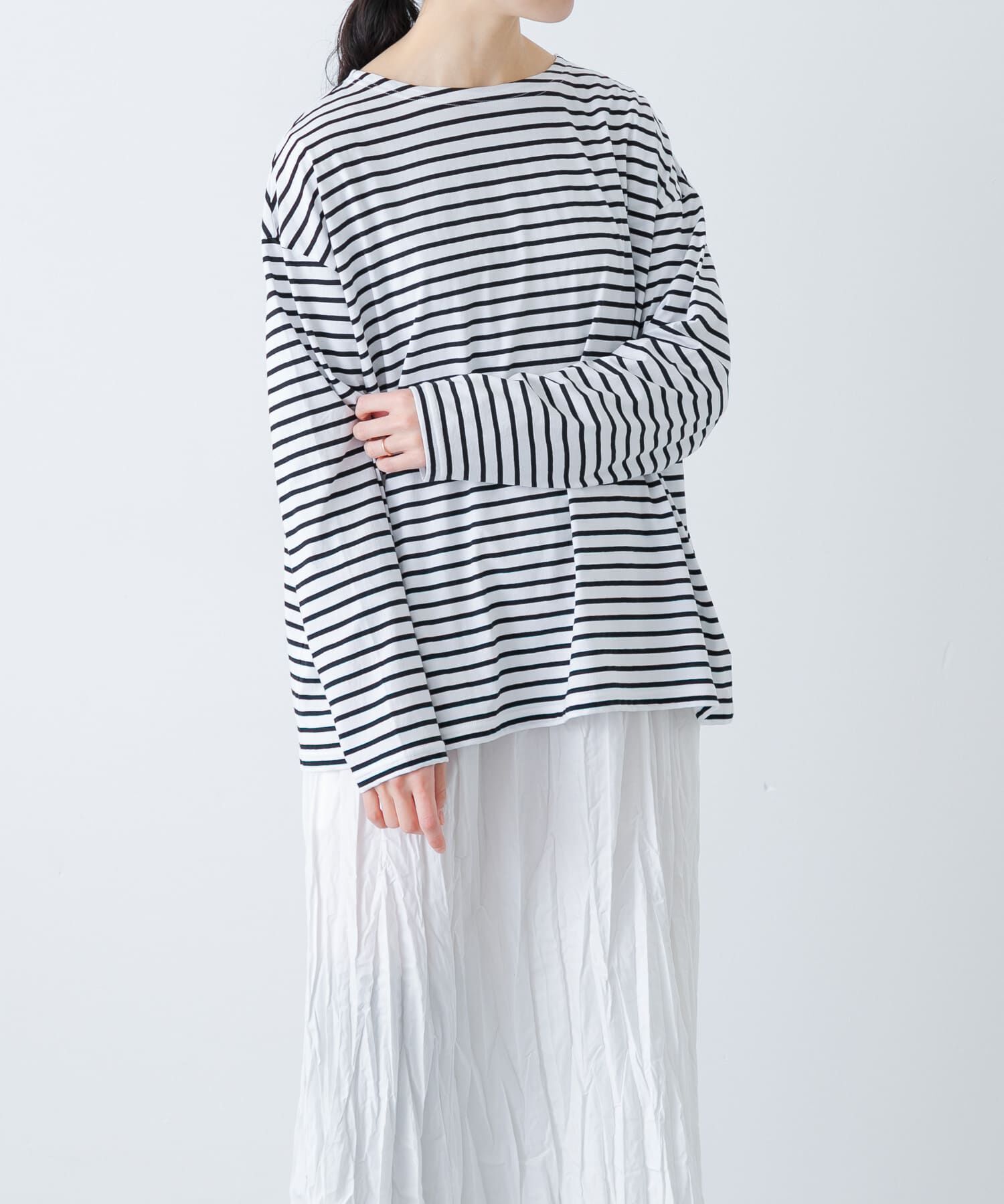 かぐれ「ハイツイストボーダーカットソー」|Tシャツ・カットソー|ブラック系その他