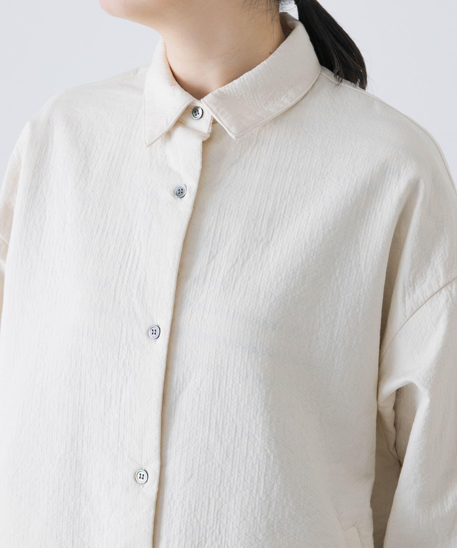 かぐれ「コットンドビージャケット」|ノーカラーコート|